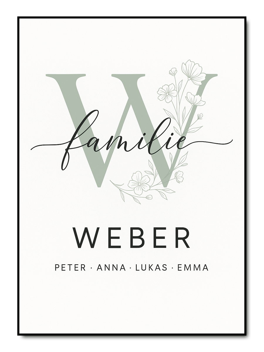 Letter Flowers Familie - personalisiertes Poster