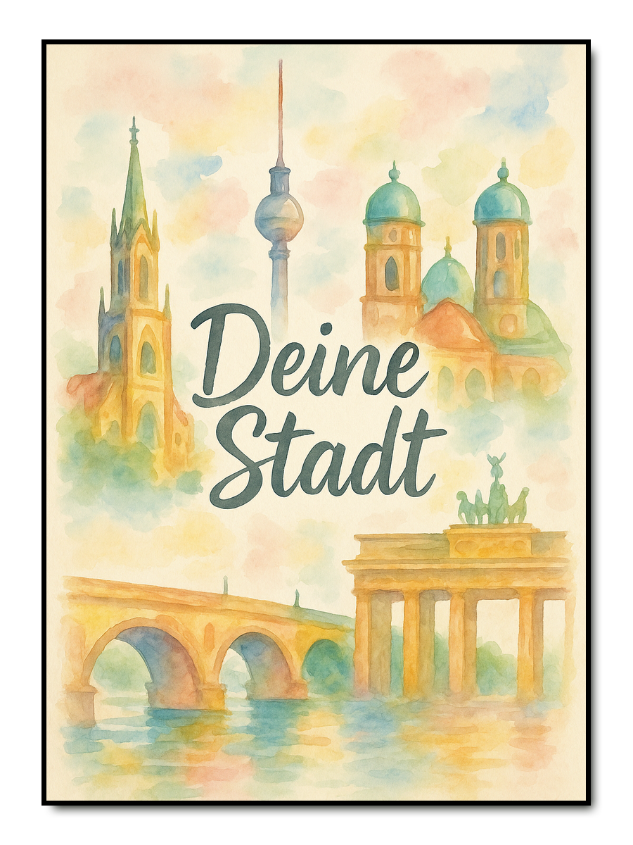 Deine Stadt Aquarell - personalisiertes Poster