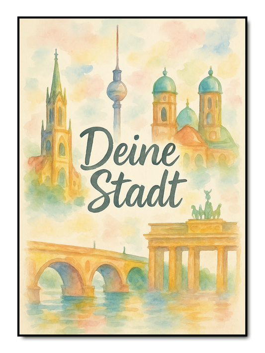 Deine Stadt Aquarell - personalisiertes Poster