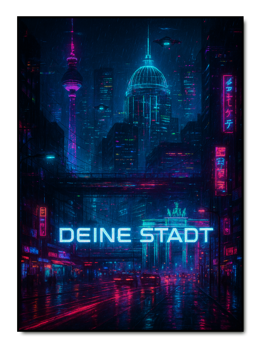 Deine Stadt Cyberpunk - personalisiertes Poster