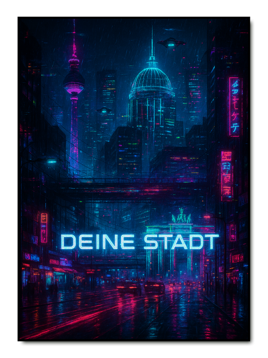 Deine Stadt Cyberpunk - personalisiertes Poster